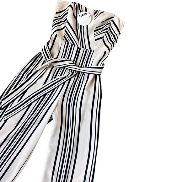 NWT STAUD Stripe Strapless Belted Cropped Jumpsuit - Picture 2 of 7
